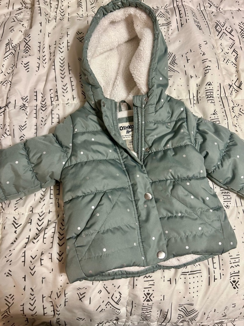 OshKosh B'gosh Dusty Sage Green Polka Dot Puffer Jacket